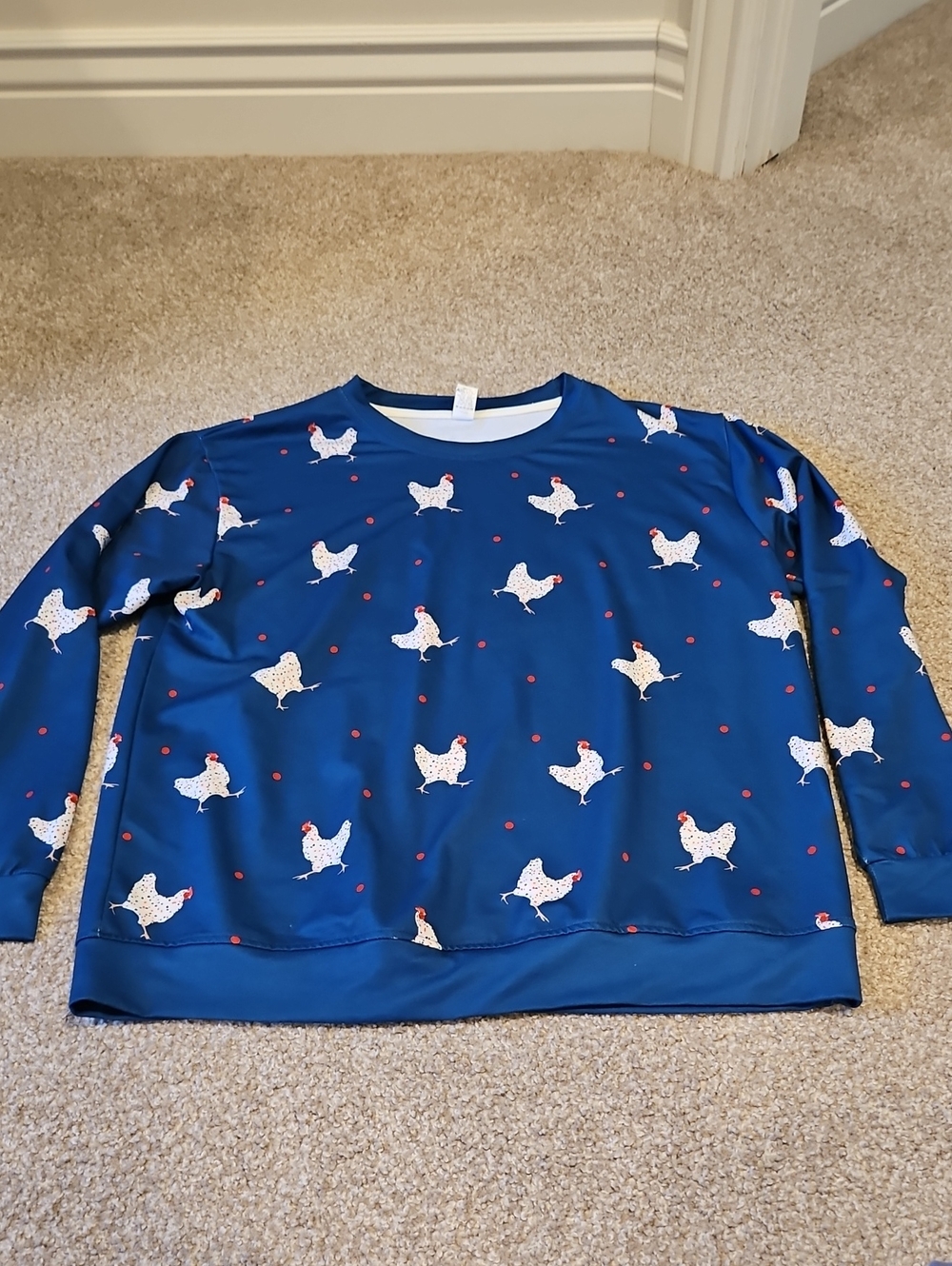 Navy Chicken-Print Pullover Sweatshirt